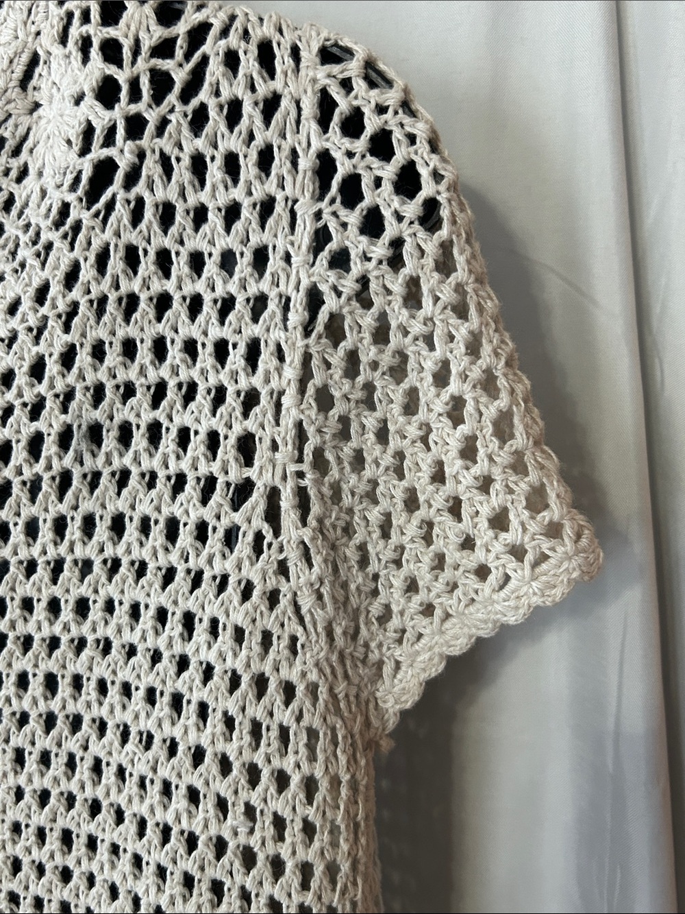 Christopher & Banks Cream Crochet Openwork Short-Sleeve Cardigan Size M - Picture 9 of 11
